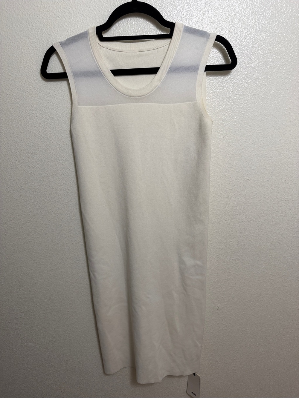 Sleeveless White Midi Dress with Mesh Yoke